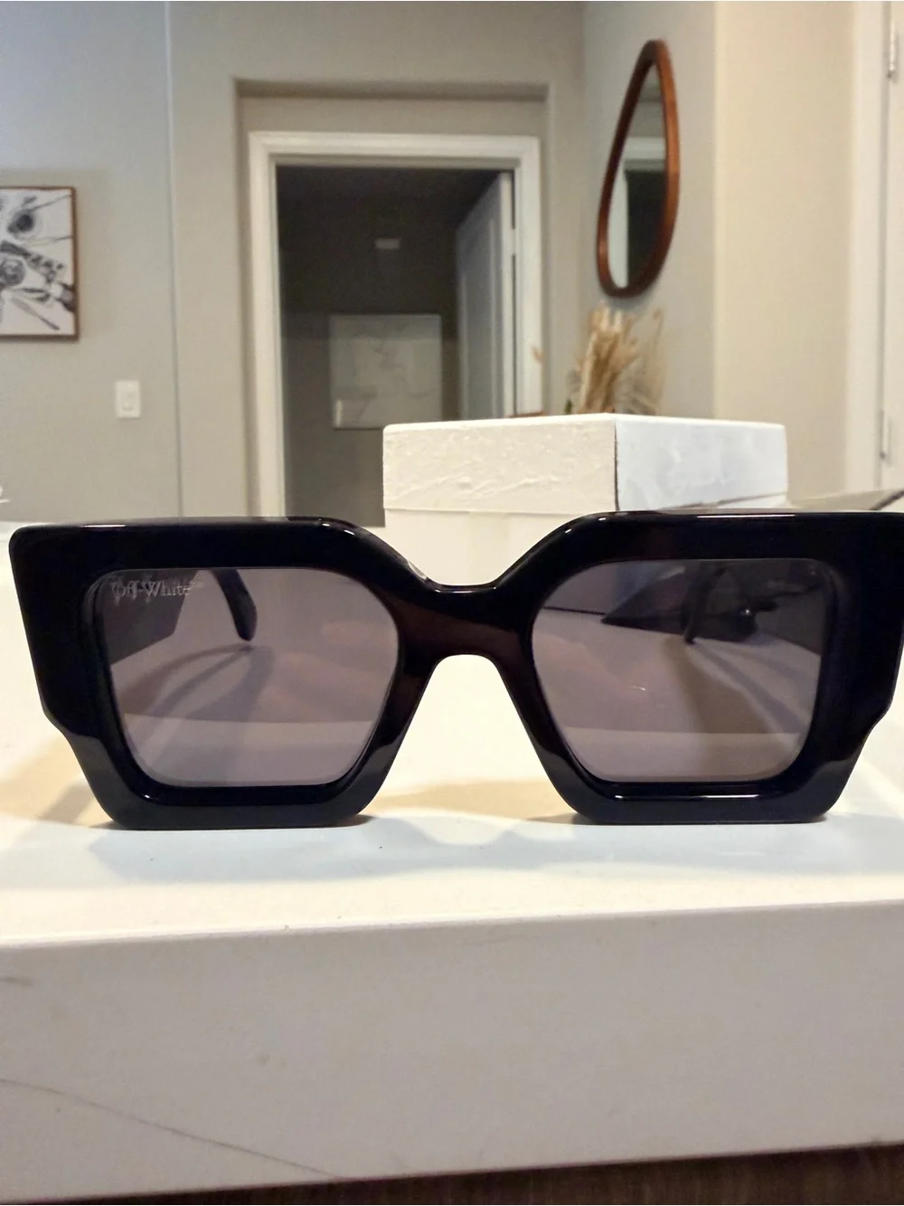 Off White OERI003 Black Oversized Square Sunglasses Gold Logo Made in Italy